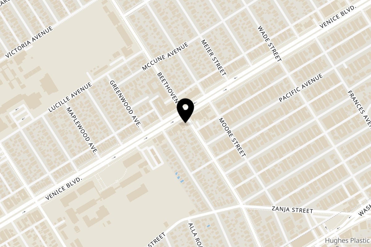 Map showing the location of Saby's Coffee & Kitchen Venice Blvd on 12900 Venice Blvd. in Los Angeles